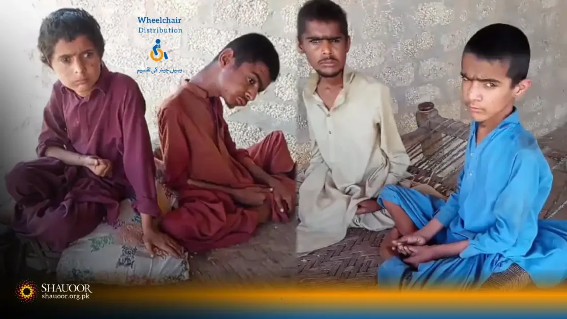 Laborer Nazeer has 4 disabled sons and needs four wheelchair.